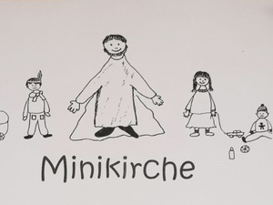 Zeichnung mit Jesus und Kindern - Logo der Mini Kirche Sandkrug